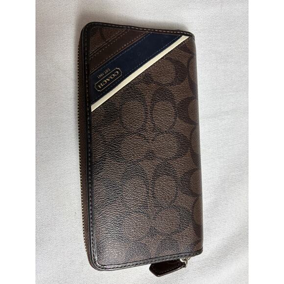 Coach Accordion Wallet Signature Brown and Blue - Picture 1 of 7